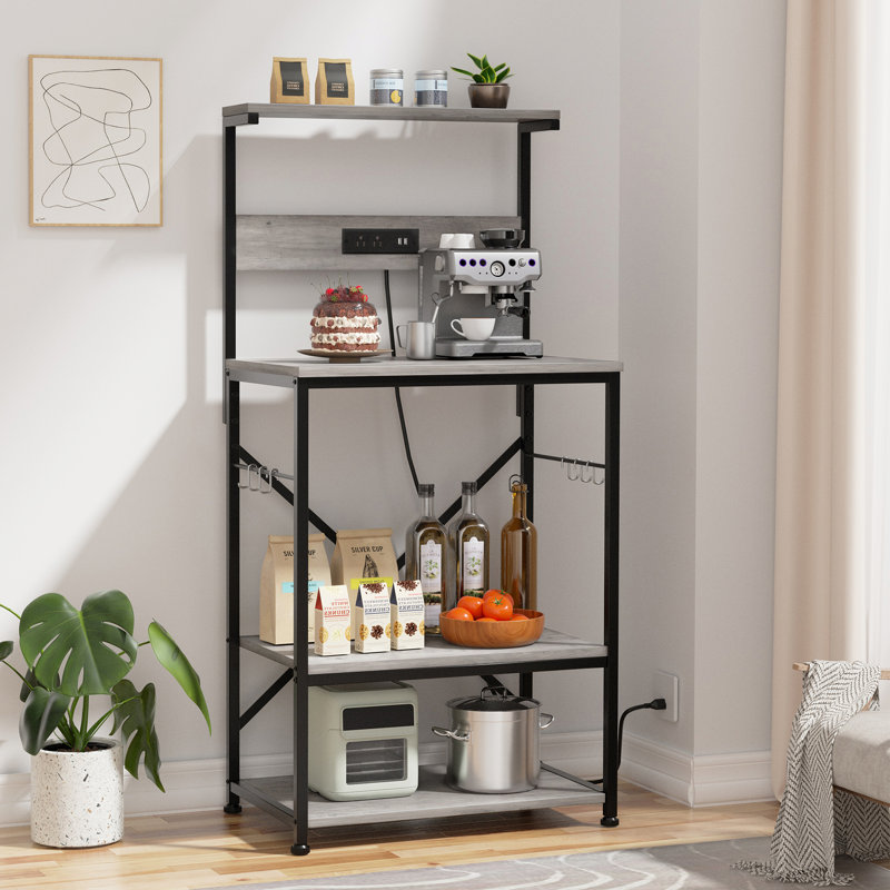 17 Stories Sarab 23.6 Baker s Rack with Microwave Stand and Power Outlets